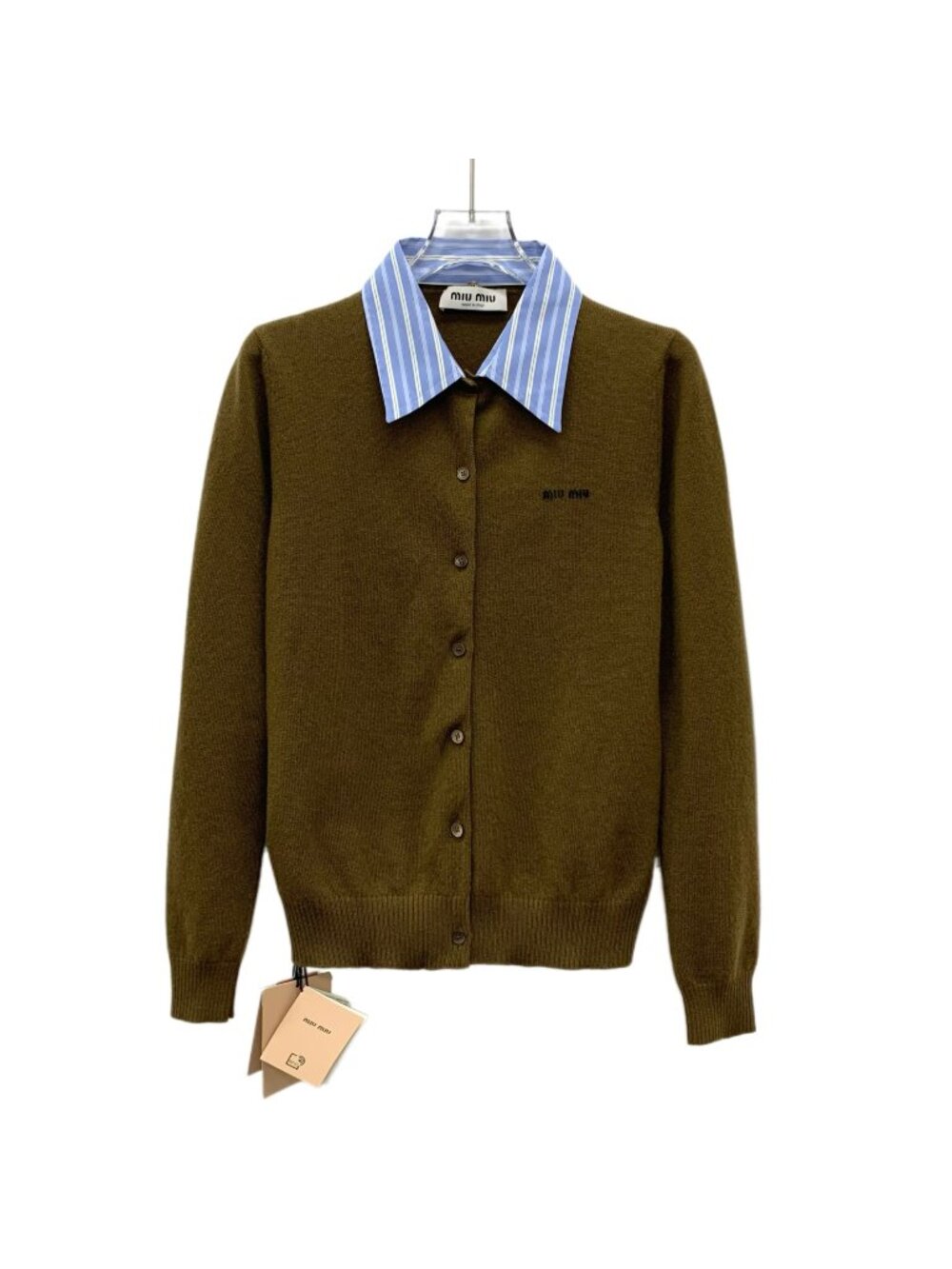 Miu Miu 2025 Dark Brown Striped Cashmere Knit Cardigan